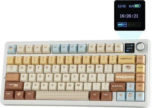 EPOMAKER X Aula F75 MAX Draadloos Mechanisch Toetsenbord met TFT-scherm en knop, Gasket 75% US Layout, Hot Swappable Gaming toetsenbord voor PC/Mac/Linux (Karamel, Reaper Switch)