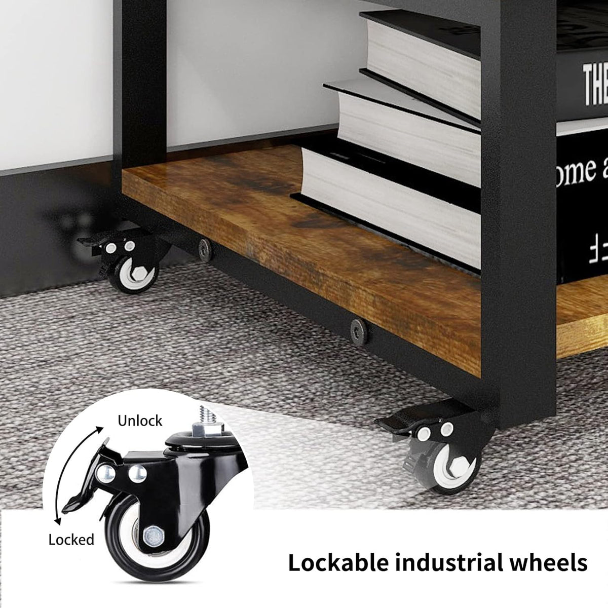 Printertafel Verrijdbaar – Printerstandaard – Printerrek – Printerkar – Opbergtafel – 2 Niveaus, 60 x 60 cm – 4 Zwenkwielen Met Rem