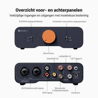 Fosi Audio ZA3 Gebalanceerde Stereo/Mono Versterker HiFi, Chips TPA3255, Mini Audio Versterker Monoblock met XLR RCA Ingangen en 12V Trigger-In, voor Desktop Boekenplank Luidsprekers & Subwoofers