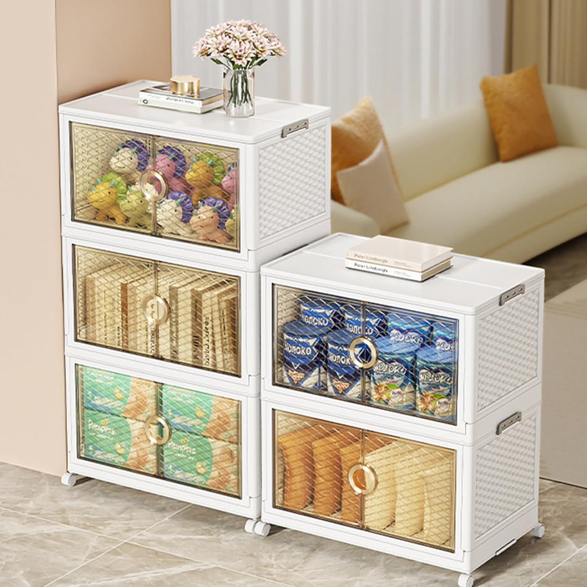 Ergocar Opvouwbare opbergdozen, dubbele opening, stapelbare plastic opbergdozen met deksel en katrol, duurzame opbergorganizer met hoge capaciteit, voor slaapkamer, woonkamer, kledingkast, kantoor