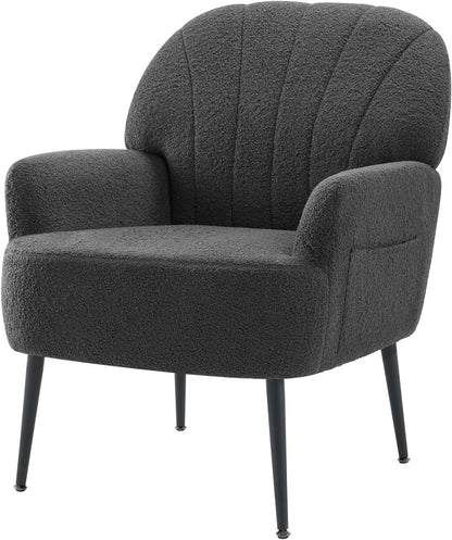 IWMH Accent Chair for Living Room, Teddy Fabric Armchair, Single Sofa Chair with Armrests, Metal Legs, Corner Chair for Bedroom Reading (Teddy Grey) - QUORE