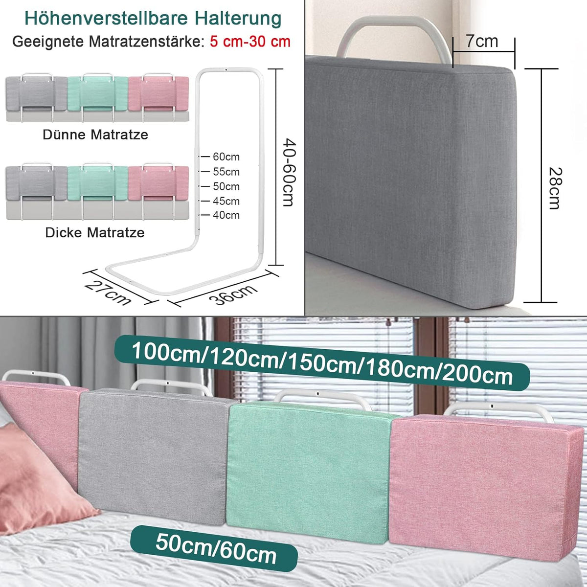 Valbeveiligingshek Kinderbed – Bedhek Peuterbed – Kinderbedbeschermer – Veiligheidshek Babybed – Bedhek Verstelbaar 200 cm – Stevig Metaal – Wasbare Stoffering