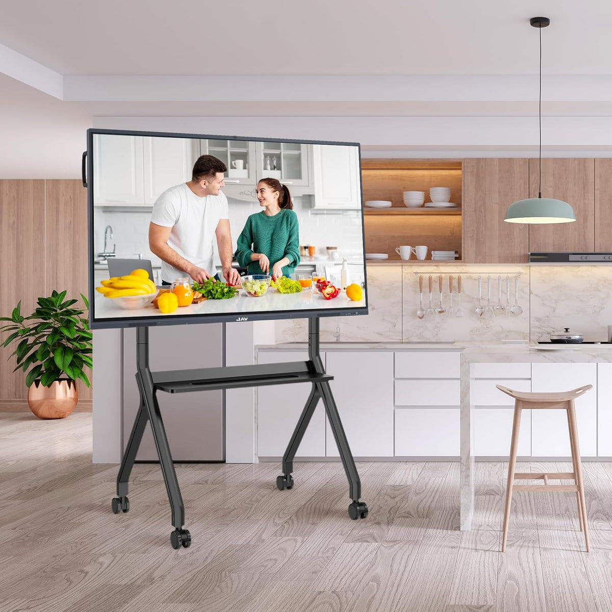 JAV Smart Board Stand voor 47-65 inch Interactief Whiteboard met 360 ° Slotwiel Tot 80 kg voor Moderne Kantoor of Klaslokaal