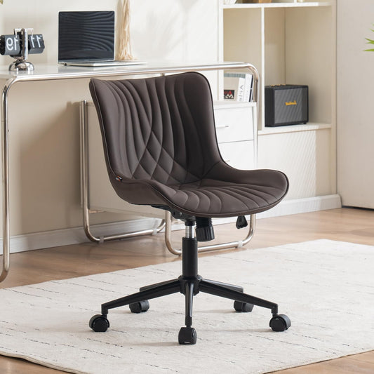 YOUTASTE Ergonomic Office Chair Swing Swivel Chair Lounge Chair Height Adjustable 360° Faux Leather Swivel Chair with Wheels Home Computer Work Modern Vanity Chair Brown - QUORE