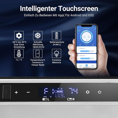 AAOBOSI Elektrische koelbox, 115 l, dubbele zone, koelbox met compressie, wifi, app, 12 V/24 V en 100-240 V, koelkast, camping, -20 °C tot 20 °C, voor auto, vrachtwagen, boot, camping, caravans