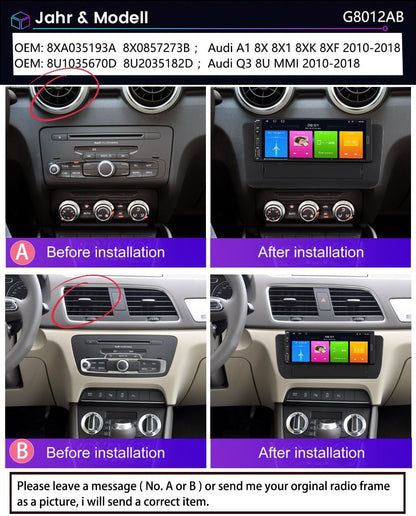 Android autoradio voor Audi A1 8X 8X1 8XK 8XF 2010-2018 met draadloze Carplay en Android auto, 6,9 inch touchscreen, auto stereo display speler radio met GPS/WiFi/Bluetooth/SWC/FM RDS/MirrorLink