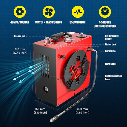 PCP Luchtcompressor – Luchtpomp – Air Compressor – PCP Vulstation – Drukpomp – Krachtige 350 W Motor – Waterkoeling en Ventilator voor 5 Uur Continu Gebruik
