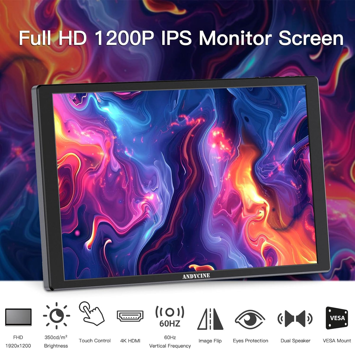 ANDYCINE N10 10.1 Inch Portable Touch Screen Monitor 1920x1200 with VESA 75mm, Image Rotation, Portable External Monitor, Compatible with Autocue, PC, Camera, CCTV and Game Consoles - QUORE