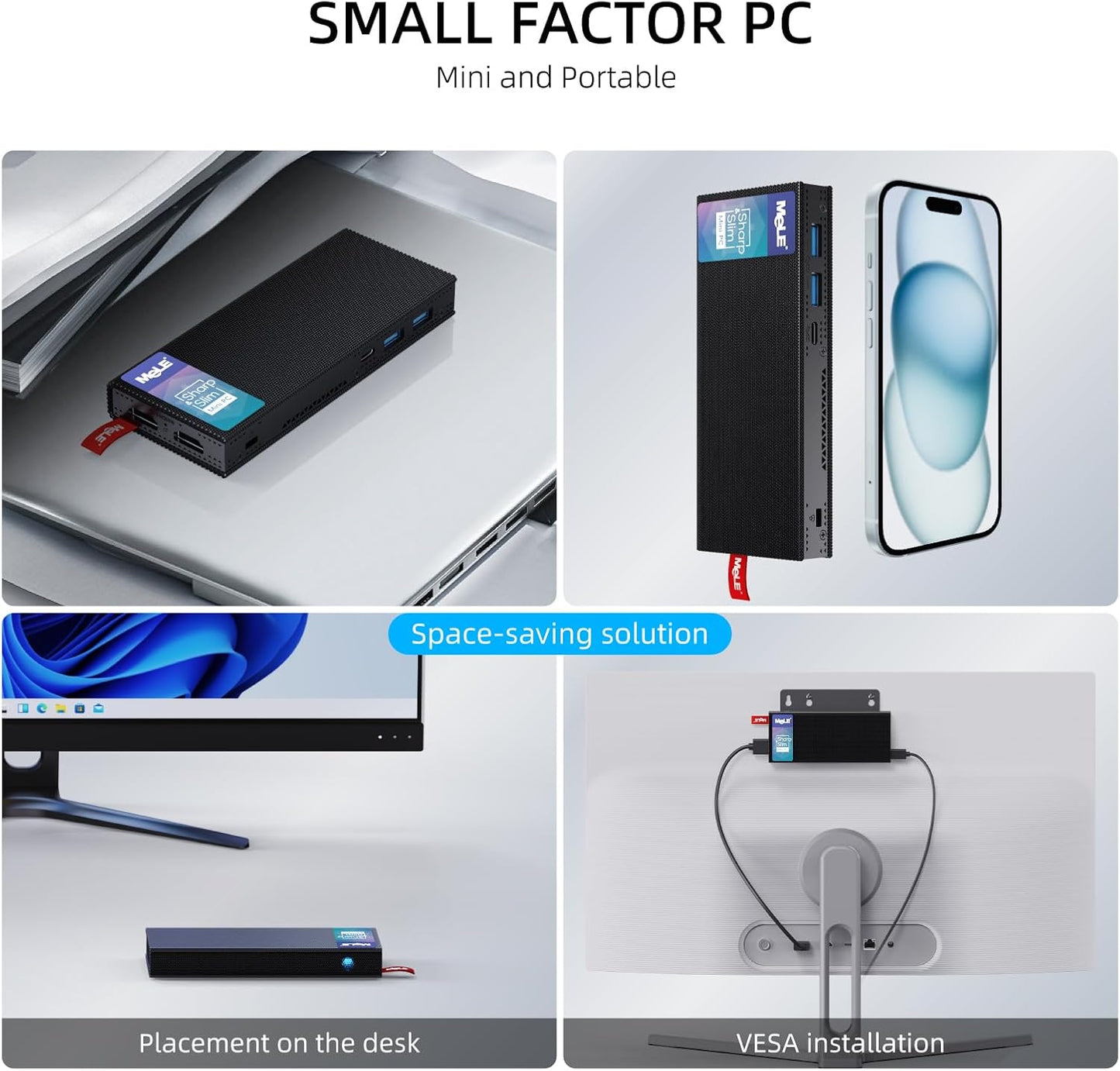 MeLE PCG02 Pro Fanless Mini PC Stick Alder Lake N100 (tot 3.4GHz) Micro PC 8GB 256GB Mini Computers Kleine Desktop met 2.4G/5G WiFi, Dual HDMI 4K Beeldscherm, VESA voor Kantoor
