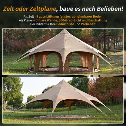 TOMOUNT Tipitent, katoenen tent voor 6-8 personen, canvas, piramide, joertent, grote gezinnen, glamping, tent voor kamperen, hiking, festival, feesten, bruiloft, muziekfeest