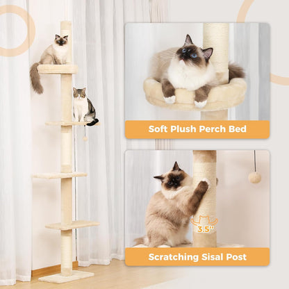 Kattenboom – Krabpaal – Klimpaal – Kattenmeubel – Kattenklimtoren – Verstelbare Hoogte 95-107 inch – Stevig Sisal & Luxe Pluche Platforms
