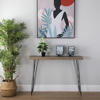 Versa Dallas Smalle hal of vestibule Entree hal meubilair, Console Tafel, Afmetingen (H x B x H) 80 x 25 x 110 cm, Hout en Metaal, Kleur Bruin