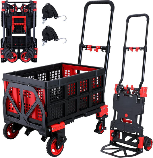 Opvouwbare Steekwagen 2-In-1 – Handwagen – Handkar – Dolly – Transportkar – 160 Kg Draagvermogen – Verstelbaar Telescopisch Handvat