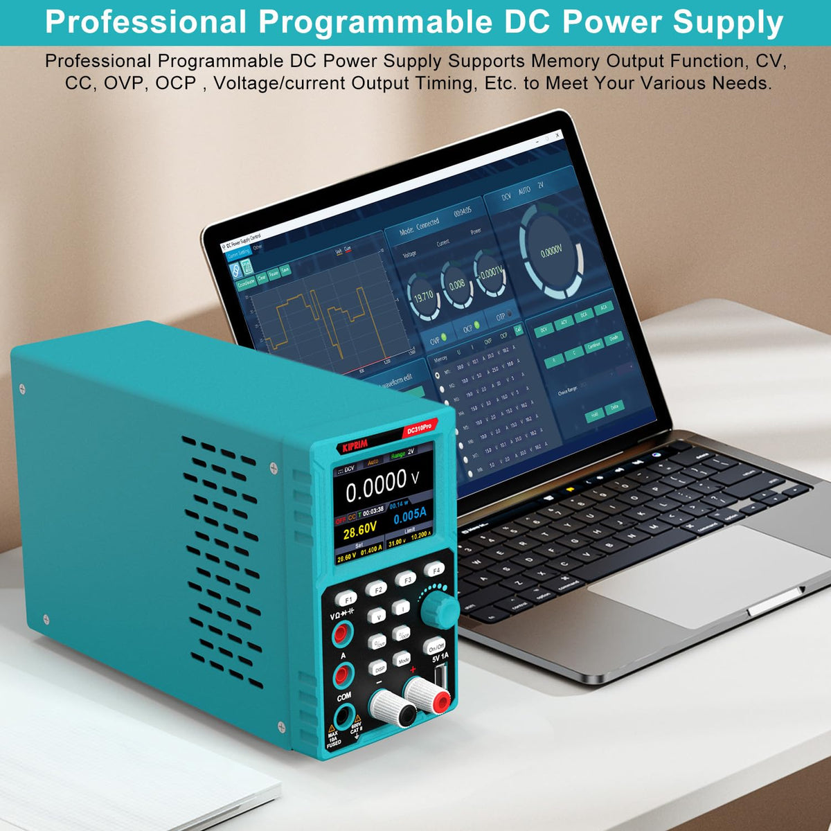 Programmeerbare labvoeding en multimeter 2 in 1 (0-30V, 0-10A) Labvoeding met datageheugen, hoge precisie, OCP, OVP, PC-software en DC310Pro USB-opladen