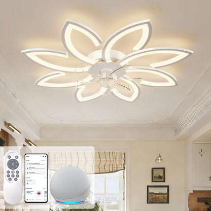 Plafondventilator met Verlichting en Afstandsbediening App, Ventilatorlamp Plafond Stil, Plafondlamp met Ventilator Modern Ontwerp, Dimbaar, Geheugenfunctie, 6 Snelheden, DC Motor