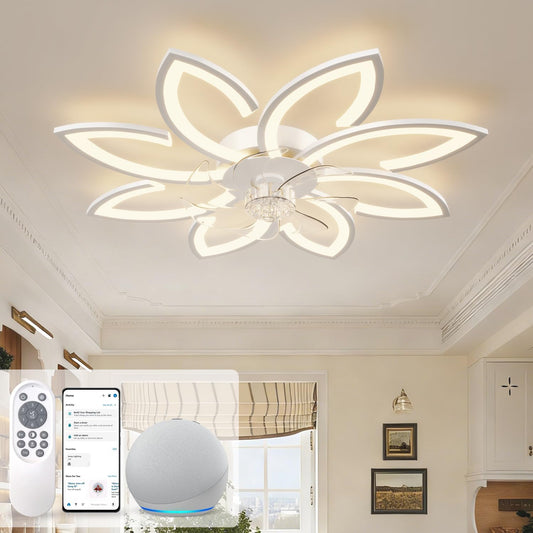 Plafondventilator met Verlichting en Afstandsbediening App, Ventilatorlamp Plafond Stil, Plafondlamp met Ventilator Modern Ontwerp, Dimbaar, Geheugenfunctie, 6 Snelheden, DC Motor