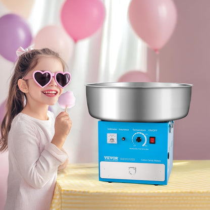 VEVOR 1000 W Electric Cotton Candy Maker with Stainless Steel Holder 52 cm Sugar Spoon and Tray for Birthdays and Family Celebrations Blue 520 x 520 x 447 mm