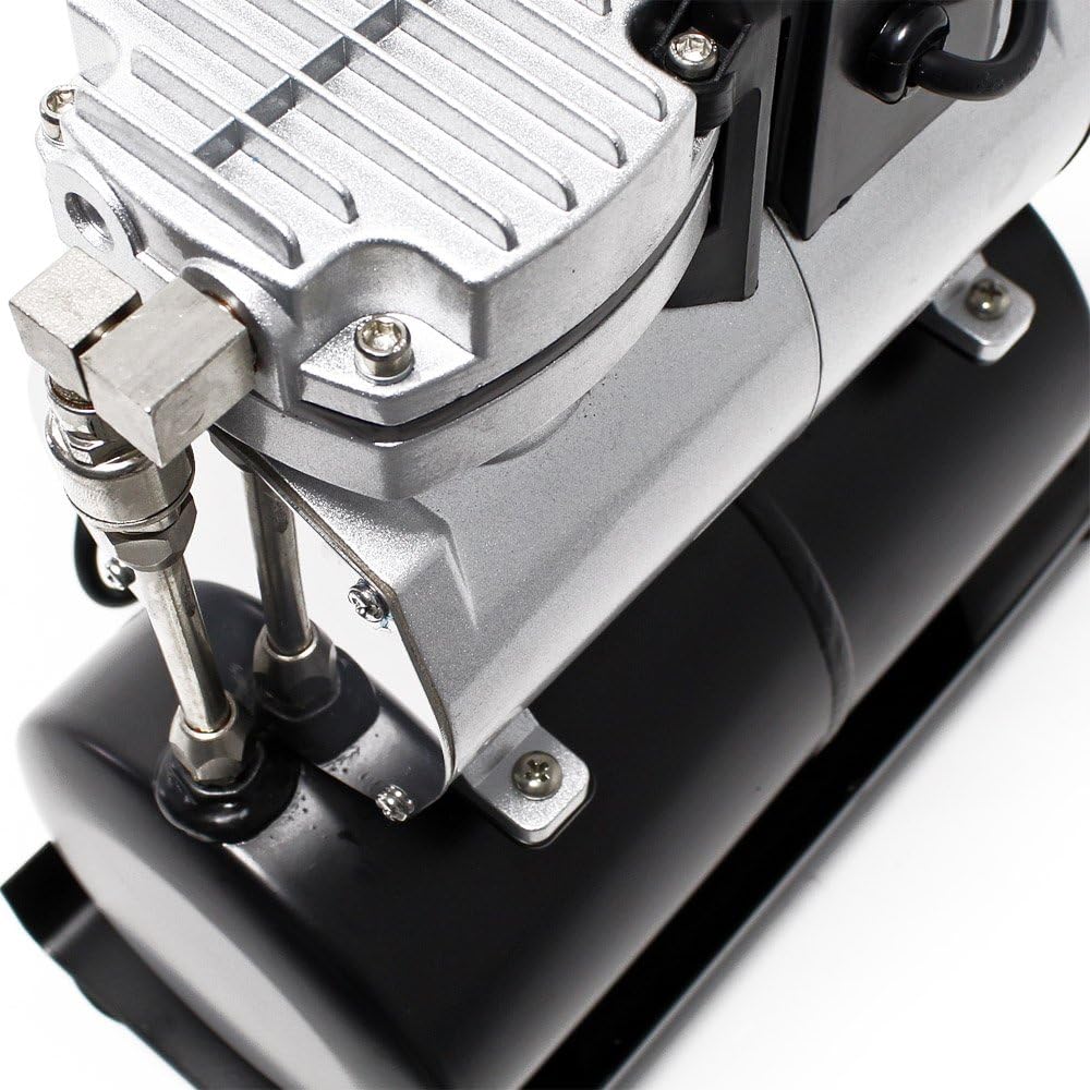 Wiltec airbrush compressor AF189A met luchttank en 1 cilinder luchtdruk tot 6 bar met automatische uitschakelfunctie en manometer