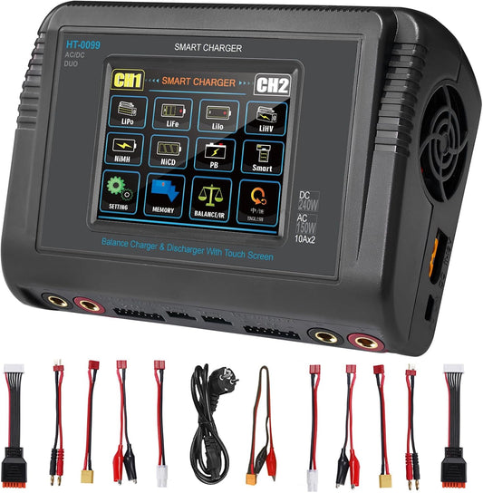 Batterijoplader – Acculader – LiPo Oplader – Balancer – Ontlader – Dual Kanaals – Touchscreen Display – 150W AC / 240W DC