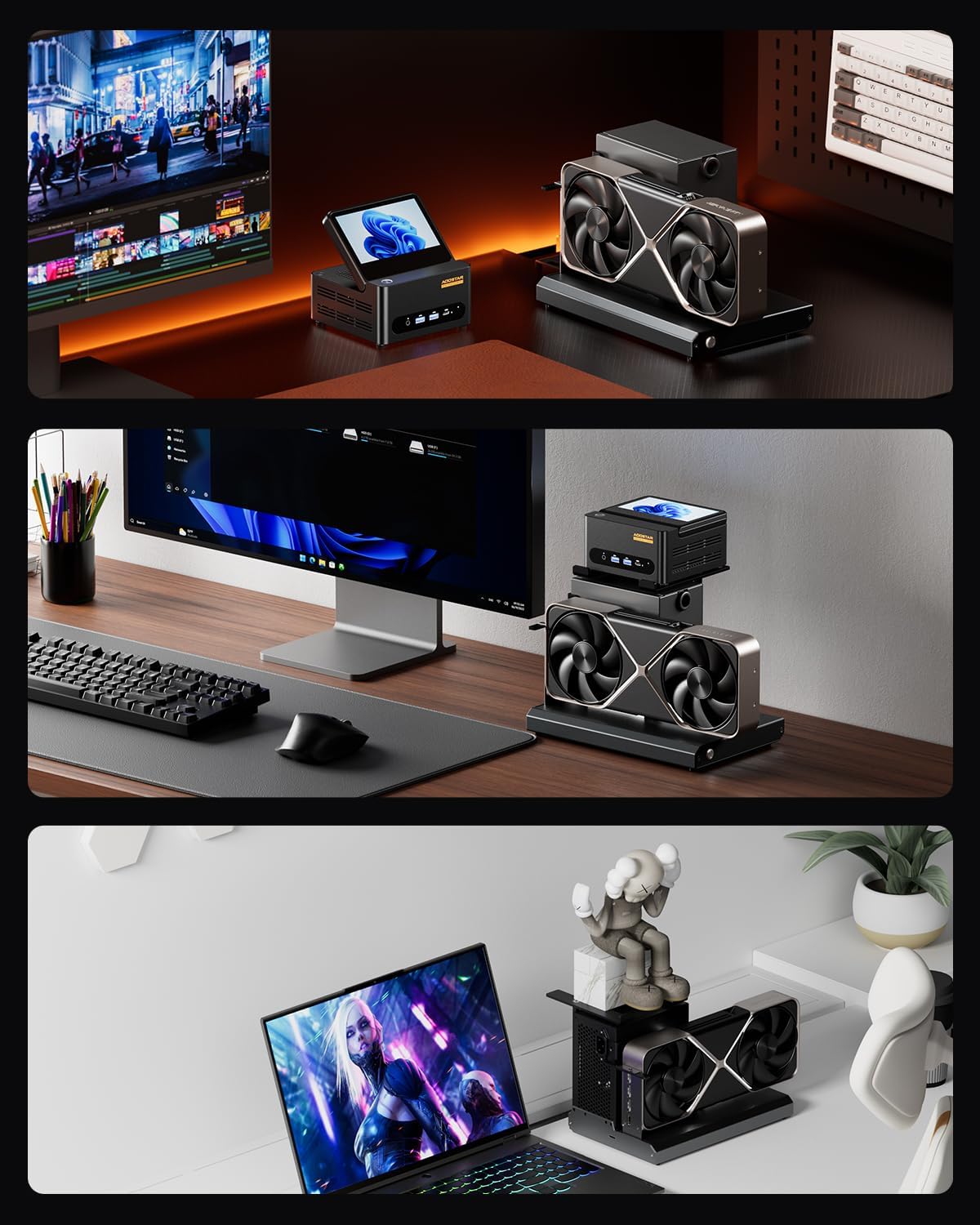 AOOSTAR EG01 eGPU Dock Station with OCuLink, External GPU Graphics Card Docking Station PCIex16 (PCIe4.0x4) 64Gbps, 150W DC, Supports ATX/SFX Standard Power Supply, for Mini Pcs/Laptops/Graphics - QUORE