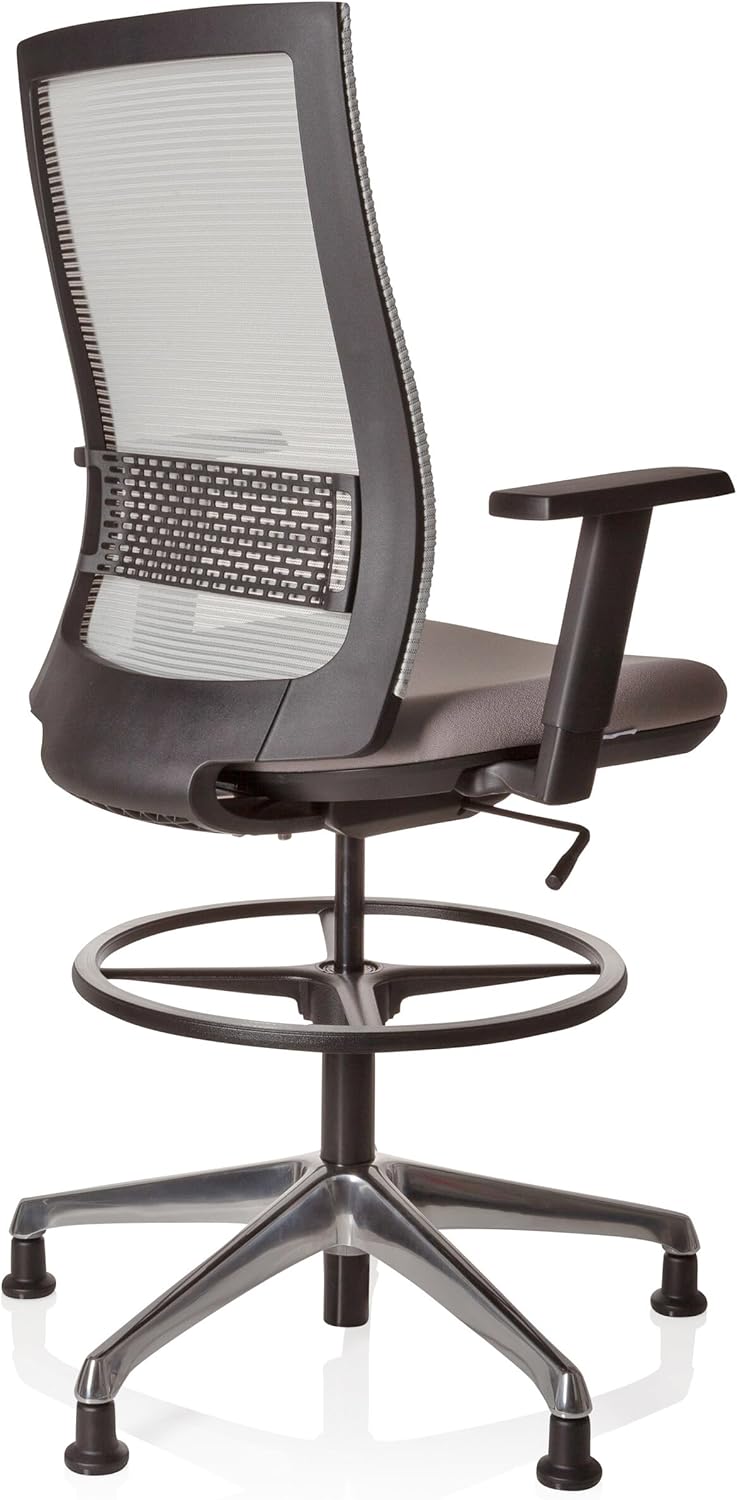 hjh OFFICE 721943 werkstoel hoog TOP Work 99 stof grijs ergonomische counterstoel met glijder