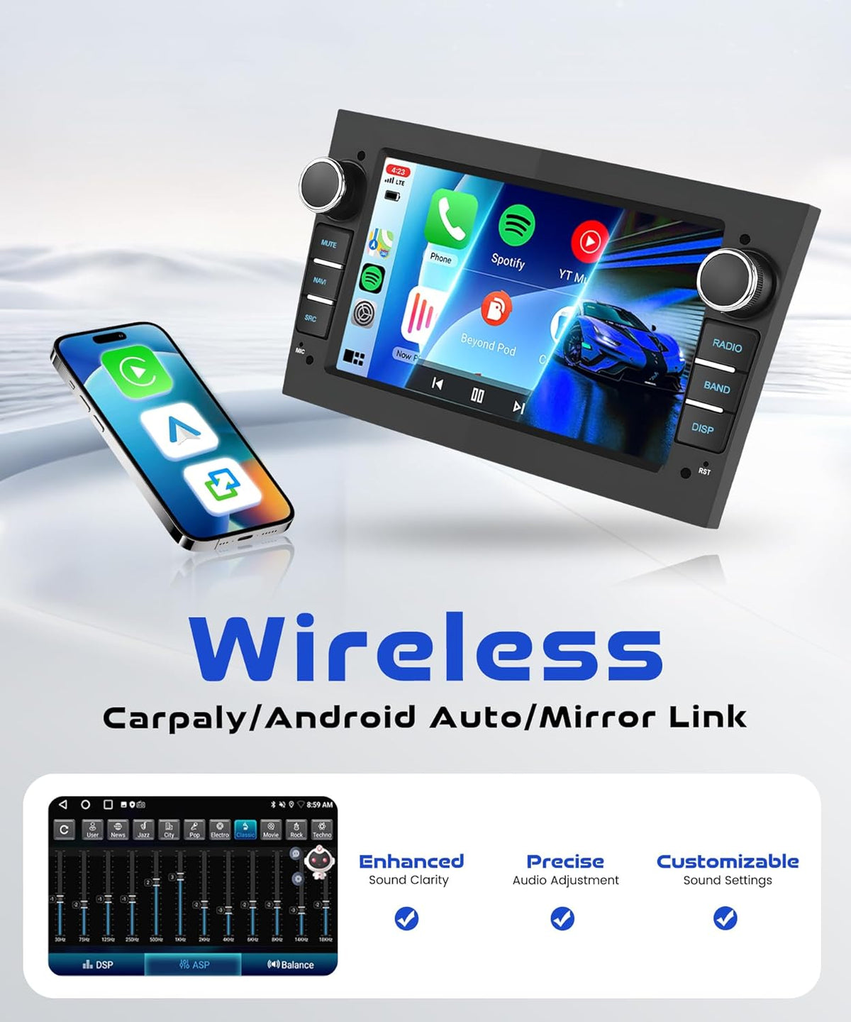 Autoradio Android 15 – Touchscreen Autoradio – Multimedia Systeem – GPS Navigatie – CarPlay Android Auto – 7-inch IPS Scherm – Draadloze Connectiviteit – Inclusief Achteruitrijcamera