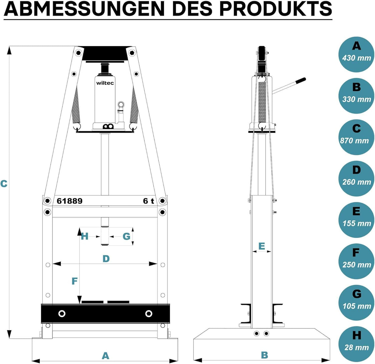 Wiltec A-frame werkplaatspers 6 t hydraulische persdrukmachine persmachine