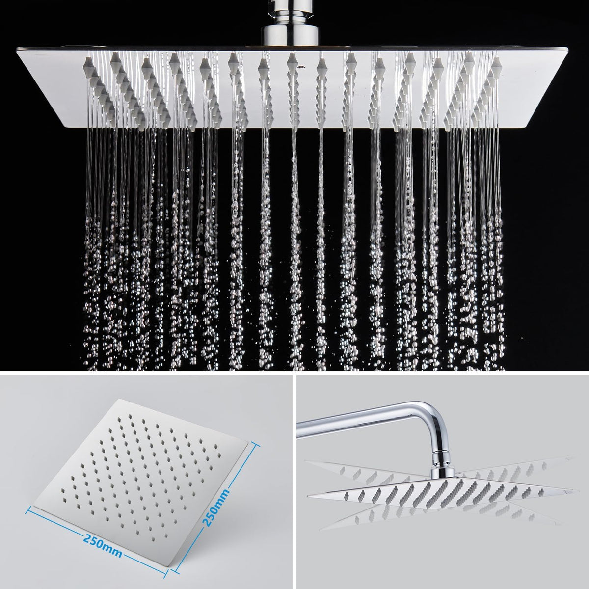 Douchesysteem met Thermostaat – Doucheset – Douchearmatuurset – Regendouche met Kraan – Complete Set met Handdouche – Vierkante Regendouche 25x25 cm – Verstelbare Douchestang – Duurzaam Chroom