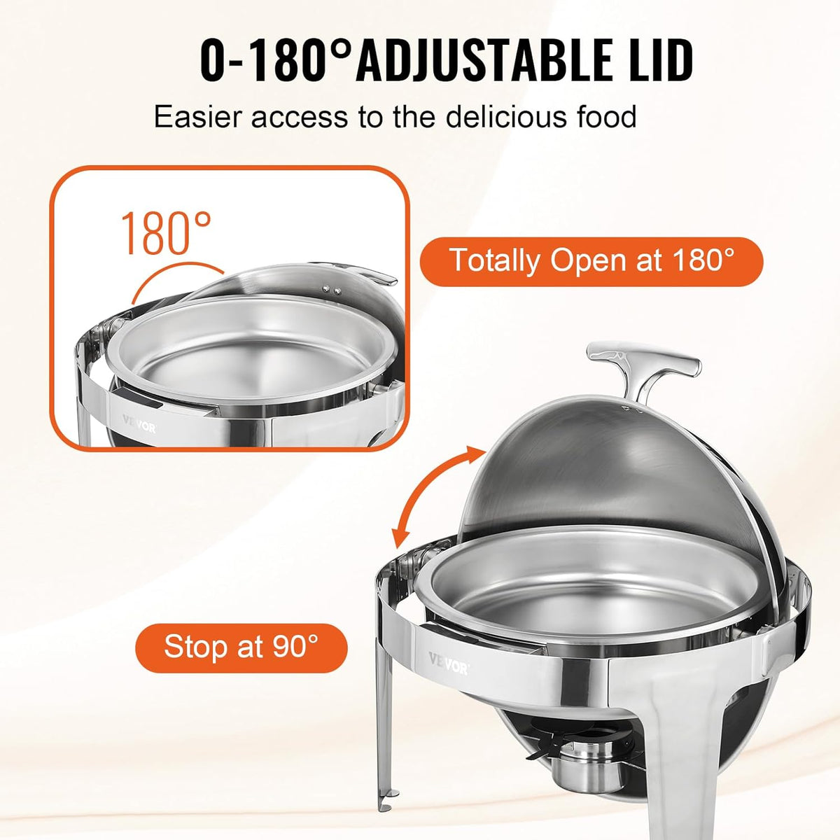 VEVOR DT-C1101 Ronde Catering Warmer Server Chafing Dish Buffet Set, Roestvrij Staal, Zilver