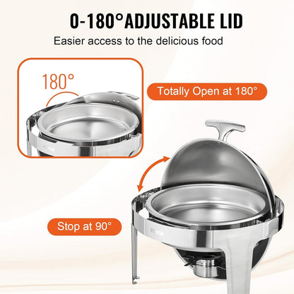 VEVOR DT-C1101 Ronde Catering Warmer Server Chafing Dish Buffet Set, Roestvrij Staal, Zilver