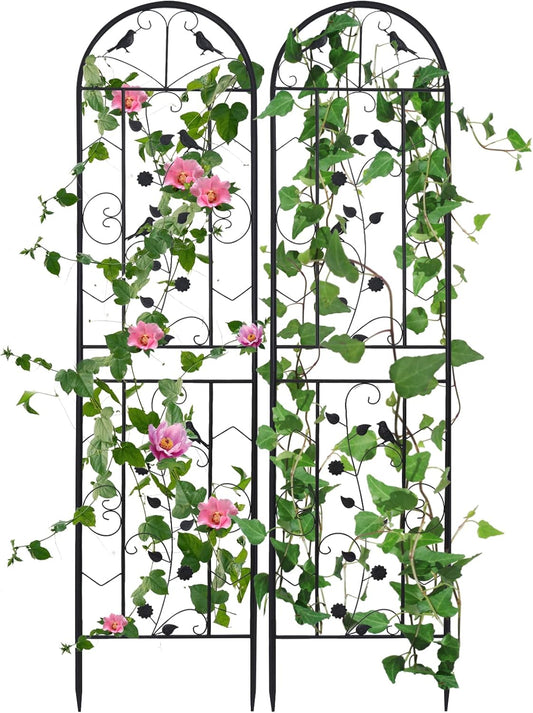 Rozenrooster – Klimhulp – Klimrek – Klimplaat – Klimgaas – Set van 2 – Roestvrij Staal – 205 x 50 cm – Decoratief Rozenmotief - QUORE