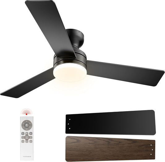 VIVOHOME Plafondventilator met Verlichting 42 inch/107 cm Laag Profiel en Afstandsbediening Inbouw voor Slaapkamer Woonkamer Garage 6+1 Snelheden 3CCT Dimbare Timer Stille Omkeerbare