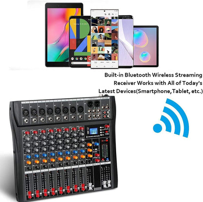 Depusheng DA8 Mengconsole, professioneel, 8-kanaals, stereogeluid, Bluetooth-USB-opname, computerweergave, fantoomvoeding, USB, digitale audio-mixer-versterker