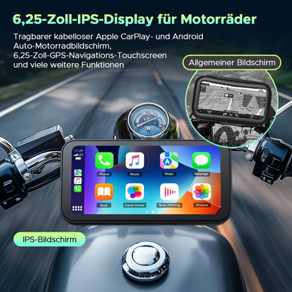 Draadloos CarPlay Scherm Motorfiets – Motorfiets Display – Navigatiescherm – Android Auto Scherm – Touchscreen GPS – 6,25 Inch HD IPS – IP67 Waterdicht Met Bluetooth 5.0