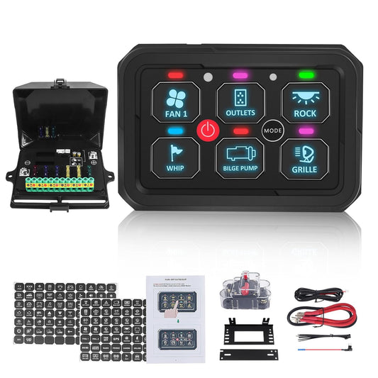 Chelhead 6 Gang RGB tuimelpaneel schakelpaneel, momentane puls, verbeterd 12 V offroad schakelpaneel, automatisch dimmen, kleurindicatoren, IP65 waterdicht