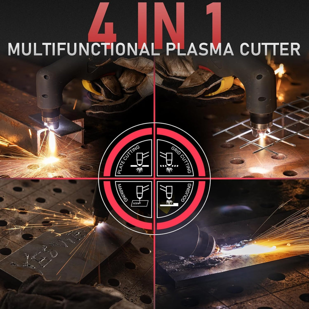 YESWELDER Plasma Cutter 55Amp, Geen Hoogfrequent, Niet-Aanraak Pilotboog, 230V 4-in-1 Plaat Snijden/Rooster Snijden/Gutsen/Markeren Multifunctionele Plasma Snijmachine