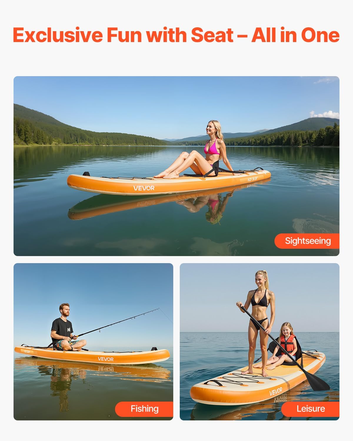 VEVOR Opblaasbaar peddelboard met zitting 304,8 x 83,8 x 15,2 cm ultralicht SUP-paddleboard met accessoires, pomp, peddel, vin, rugzak, enkelriem, voor jongeren en volwassenen