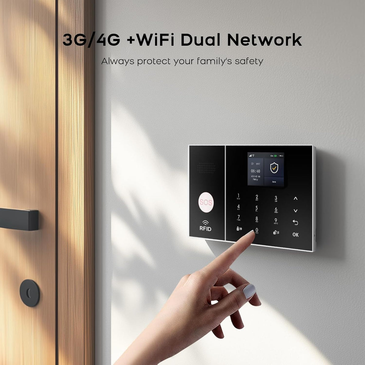 22-delige draadloze/WiFi-thuisanti-diefstalkit met bewakingscamera 200 MP, alarmsysteem met touchpad en 2,4-inch TFT-kleurenscherm, op batterijen, draadloos en bekabeld
