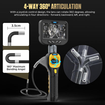 Endoscoop inspectiecamera, vierwegs scharnierende inspectiecamera met 6 LED-verlichting, ingebouwde 2600mAh lithiumbatterij, 4,3 inch scherm, 32 GB TF-kaart, IP67 waterdicht voor smalle