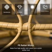 Tuintafel - Tuintafel Rond - Bijzettafeltje - Set van 2 - Rattenbijzettafel - Bistrotafel, Salontafel - met Glazen Tafelblad - Boho-Stijl - voor Terras - Tuin - Φ55 x 51 cm & Φ43 x 47 cm - Khaki/Zwart