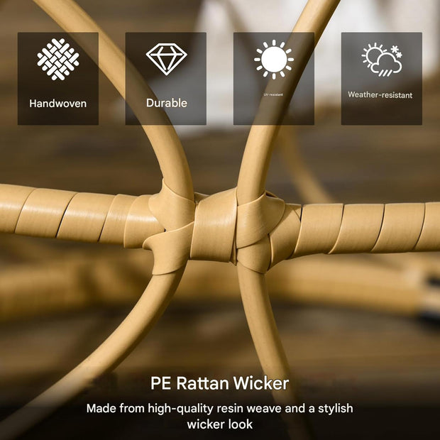 Tuintafel - Tuintafel Rond - Bijzettafeltje - Set van 2 - Rattenbijzettafel - Bistrotafel, Salontafel - met Glazen Tafelblad - Boho-Stijl - voor Terras - Tuin - Φ55 x 51 cm & Φ43 x 47 cm - Khaki/Zwart