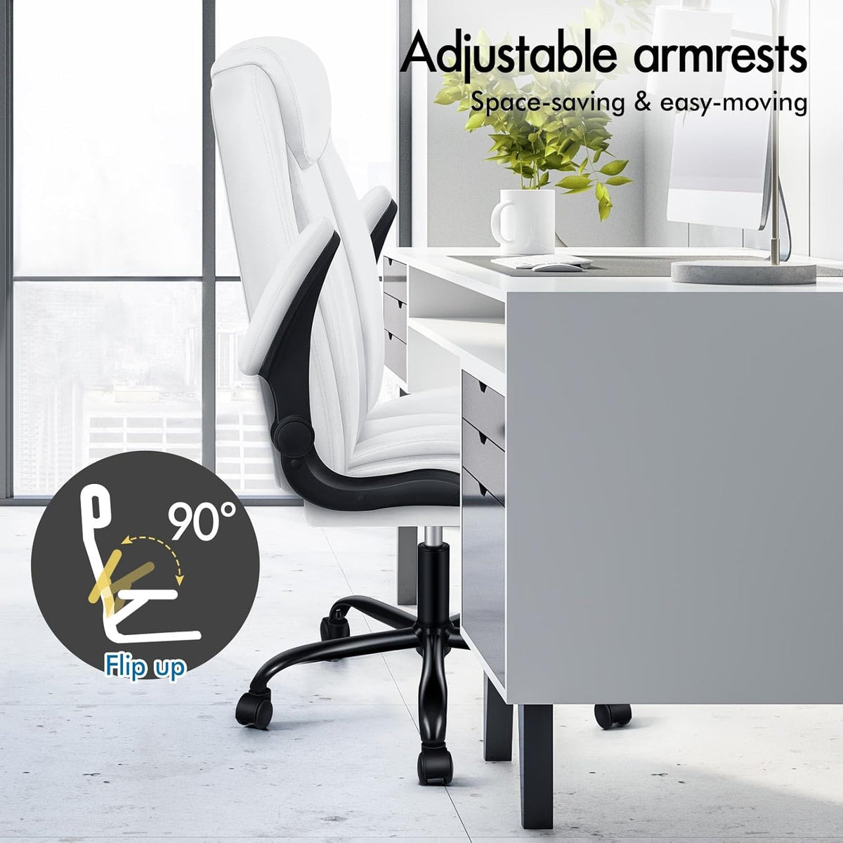 ALFORDSON Massage Bureaustoel, Ergonomische Computerstoel met Armleuning, Kunstleren Bureaustoel, Draagvermogen 150 kg, Rugleuning 90-135°, In Hoogte Verstelbaar, Wit