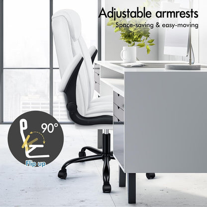 ALFORDSON Massage Bureaustoel, Ergonomische Computerstoel met Armleuning, Kunstleren Bureaustoel, Draagvermogen 150 kg, Rugleuning 90-135°, In Hoogte Verstelbaar, Wit
