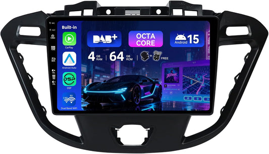 MSD Ingebouwd DAB - Autoradio Voor Ford Tourneo Transit Custom (2013-2021) | Android 15 GPS Navi Radio | CarPlay Android Auto Stuurwiel WiFi DSP Bluetooth | MIC Camera | 4G+64G Octa-Core 2 Din 9 Inch