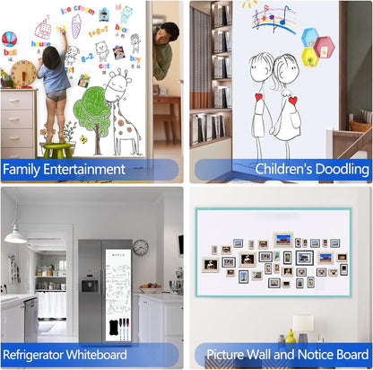 Whiteboard Folie, 300 * 100cm, magnetische zelfklevende whiteboard folie, Whiteboard Sticker DIY, inclusief marker, spons en magneten, voor school, kantoor en thuis