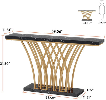 Tribesigns Gold Console Table, 150 x 29.5 x 80 cm Modern Entrance Table with Grid Metal Base for Entrance, Corridor, Front Room, Living Room (Black & Gold)