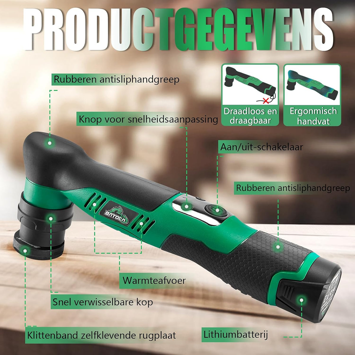 BATOCA S5 Snoerloze Auto Polijstmachine Mini Polijstmachine met 2 12V 2.0Ah Batterijen Roterende & Orbitale Auto Polijstmachine 25mm/50mm/75mm Polijstpads 6 Snelheden 2000-5500RPM voor Auto Detailing