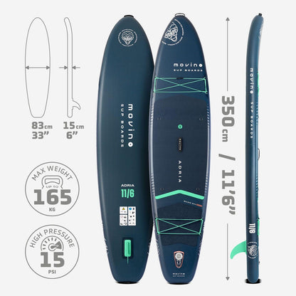 Movino Stand Up Paddle Board – 2-in-1 SUP Kajak Opblaasbaar – Draagvermogen Tot 165 kg Set Met Accessoires Peddel – 350 x 83 x 15 cm – Adria 11’6"