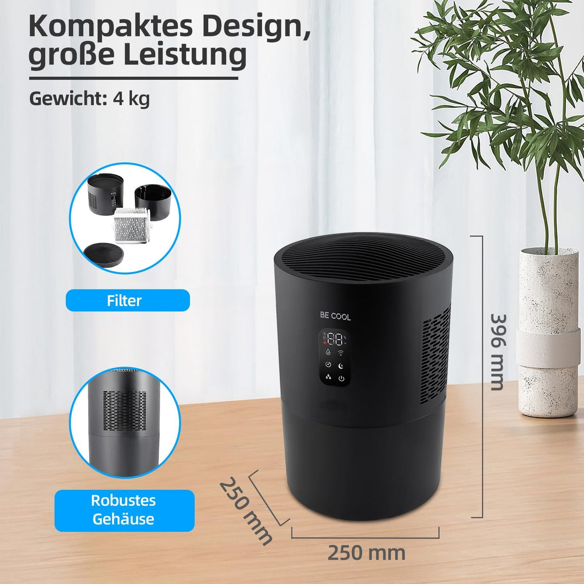 2-in-1 Luchtreiniger En Luchtbevochtiger – Luchtzuiveraar, Luchtwasser, Airwasher, Verdampingsbevochtiger – UV-Sterilisatie En 3 Luchtvochtigheidsniveaus