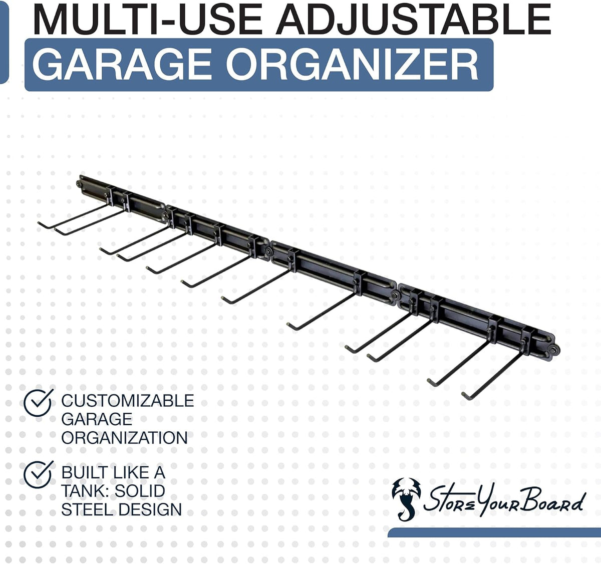 StoreYourBoard BLAT modulair gereedschapsrek, 4-pack verstelbaar garageopslagsysteem en binnenorganizer, zwaar staal houdt schoppen harken bezems dweilen stoelen onkruideter tuinslang en meer